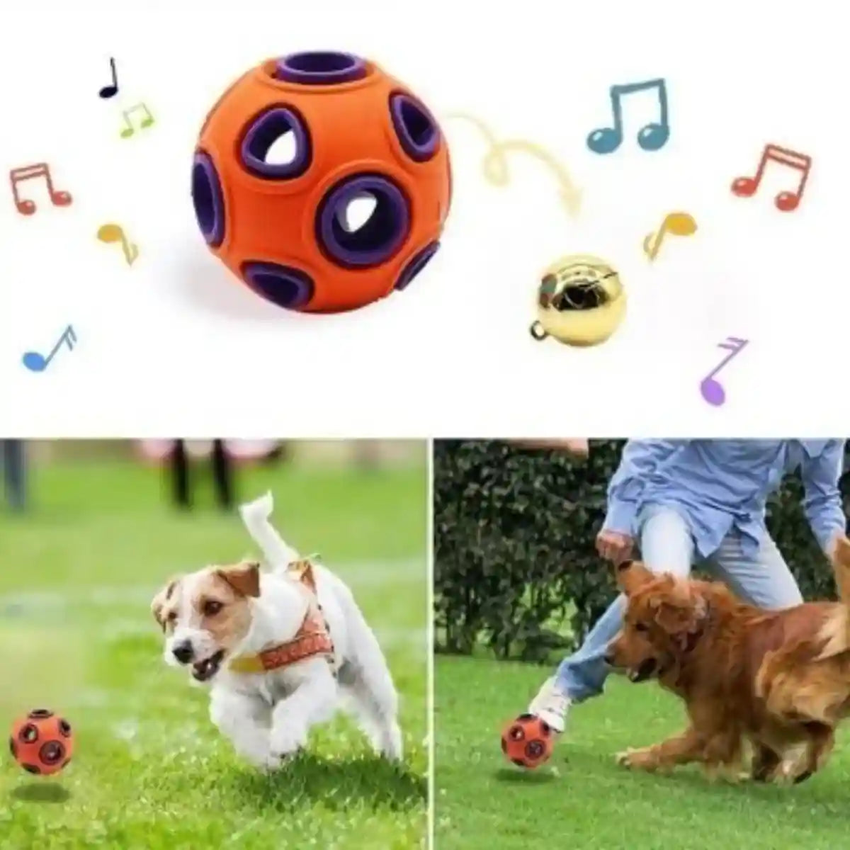 Balle pour chien orange avec clochette