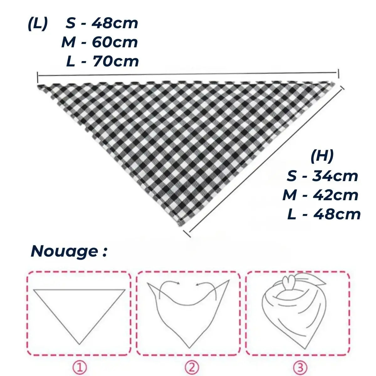 Guide des tailles et schémas de nouage du bandana chien PawChic™ - Puppy Pacha.