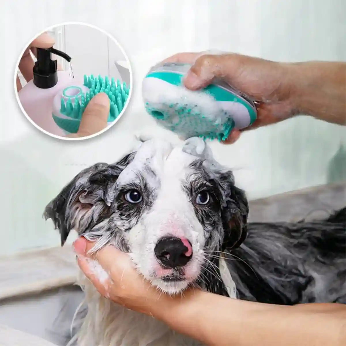 brosse de bain pour chien verte