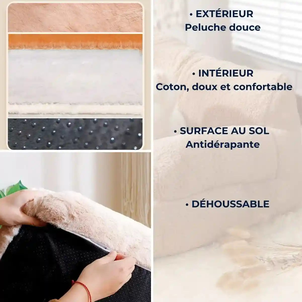 Canapé pour chien détails tissu et zip caanapé