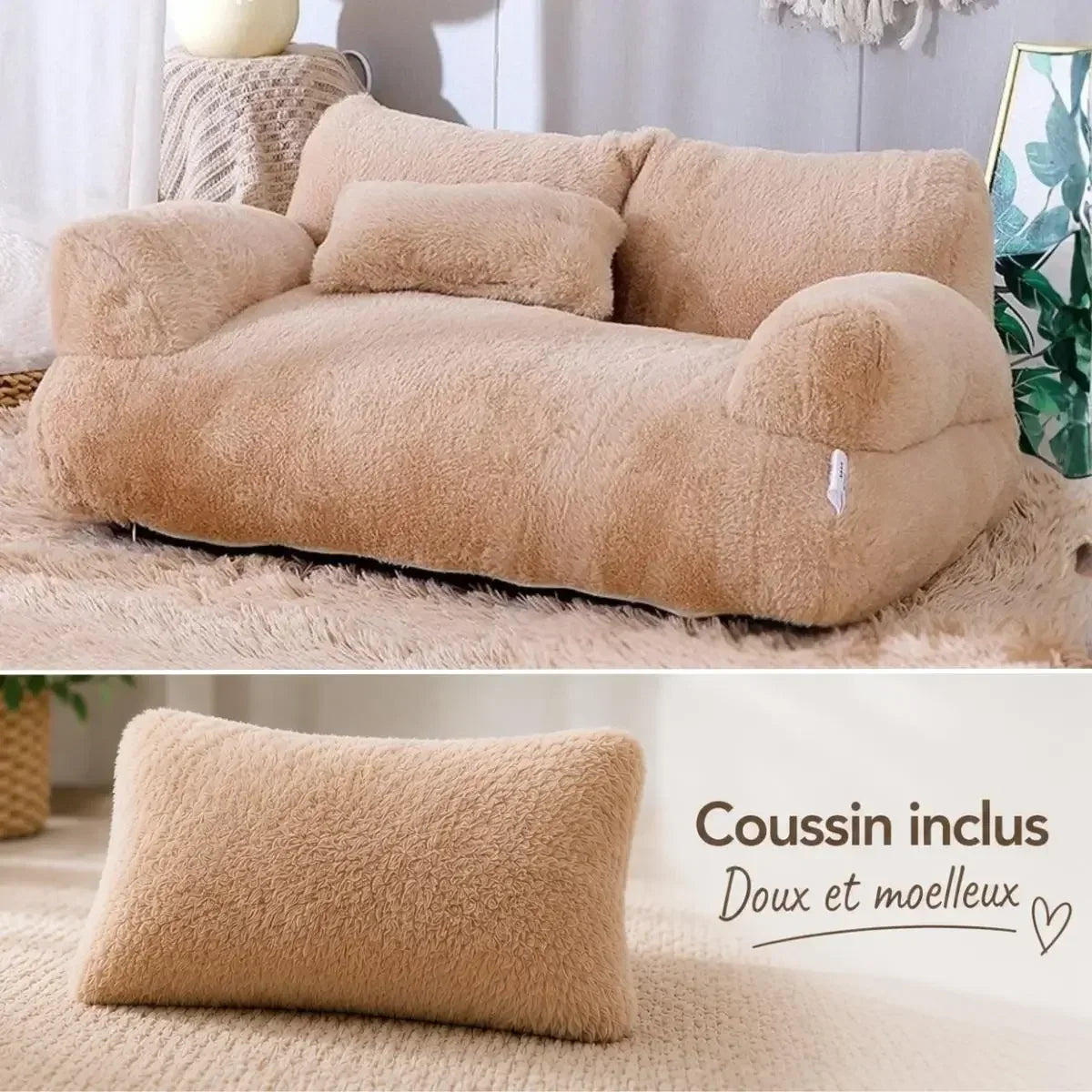 Canapé pour chien marron avec coussin assorti inclus