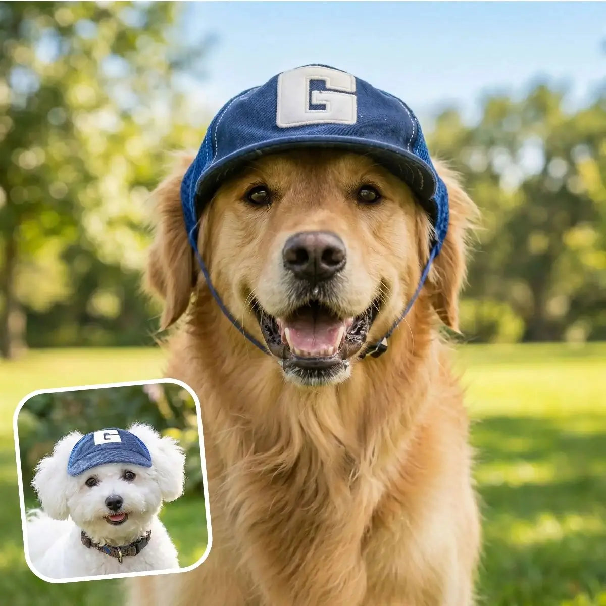 Casquette pour chien bleue, protection UV, respirante et ajustable