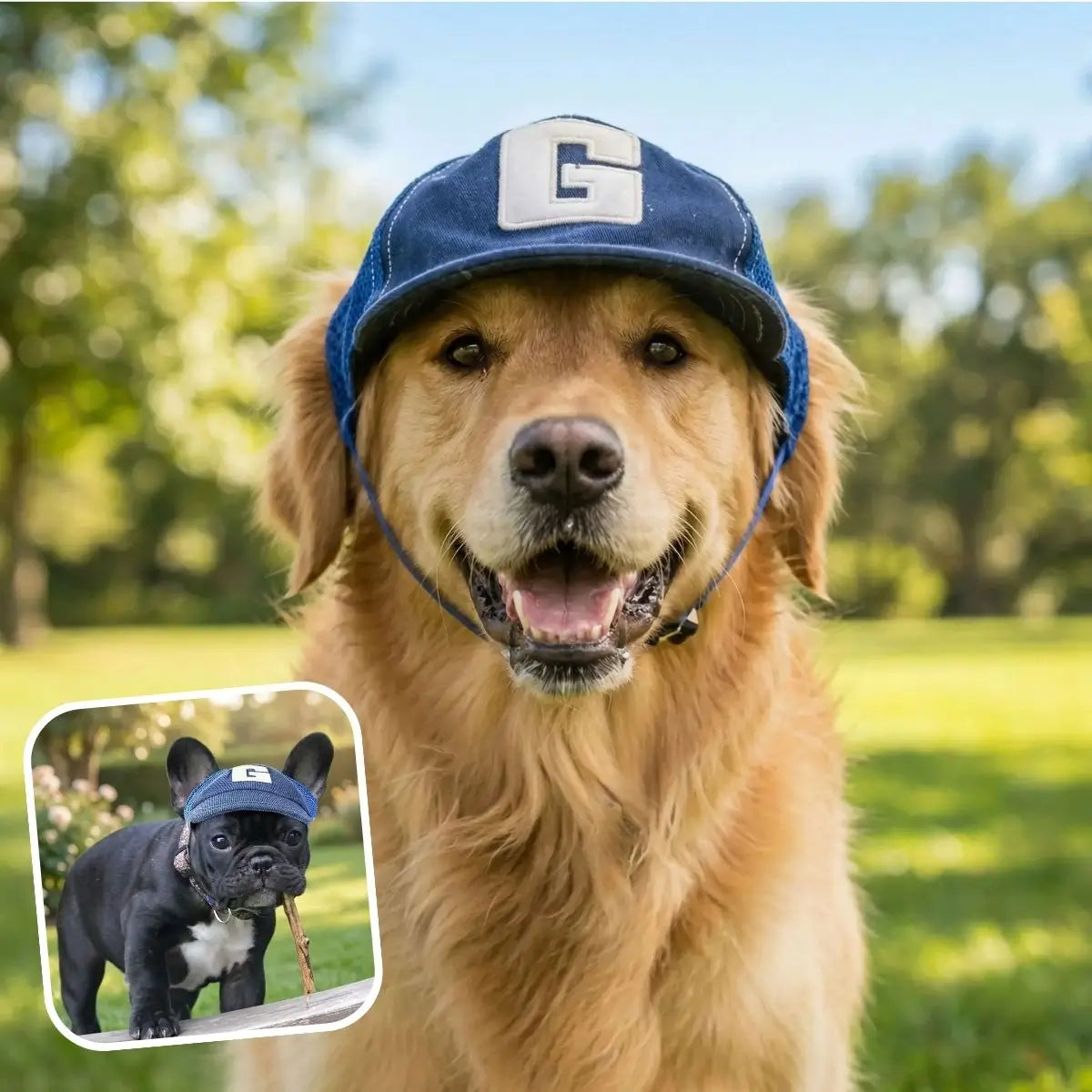 Casquette pour chien bleue, protection UV, respirante et ajustable