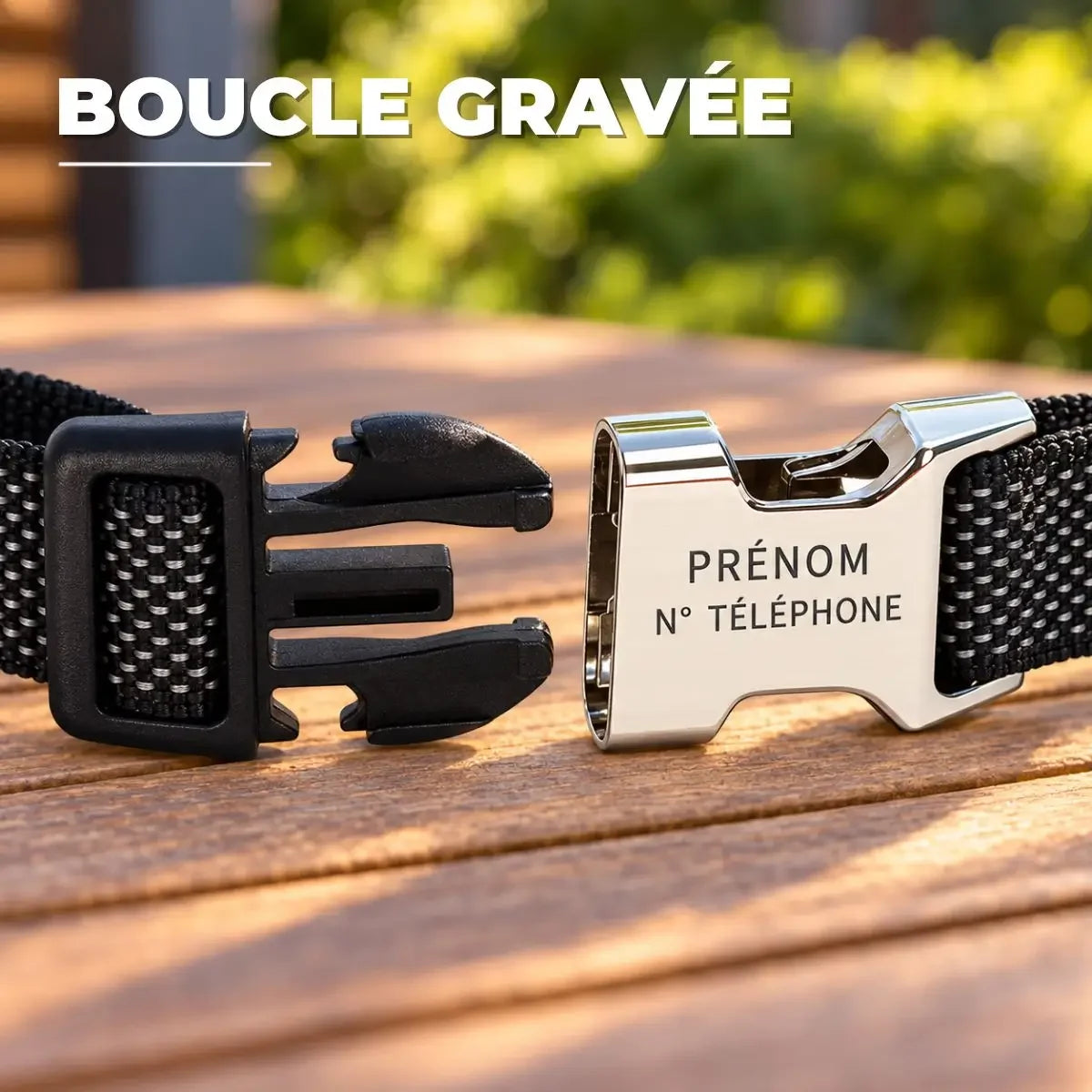 Collier martingale personnalisé pour chien avec boucle gravée - prénom et numéro de téléphone