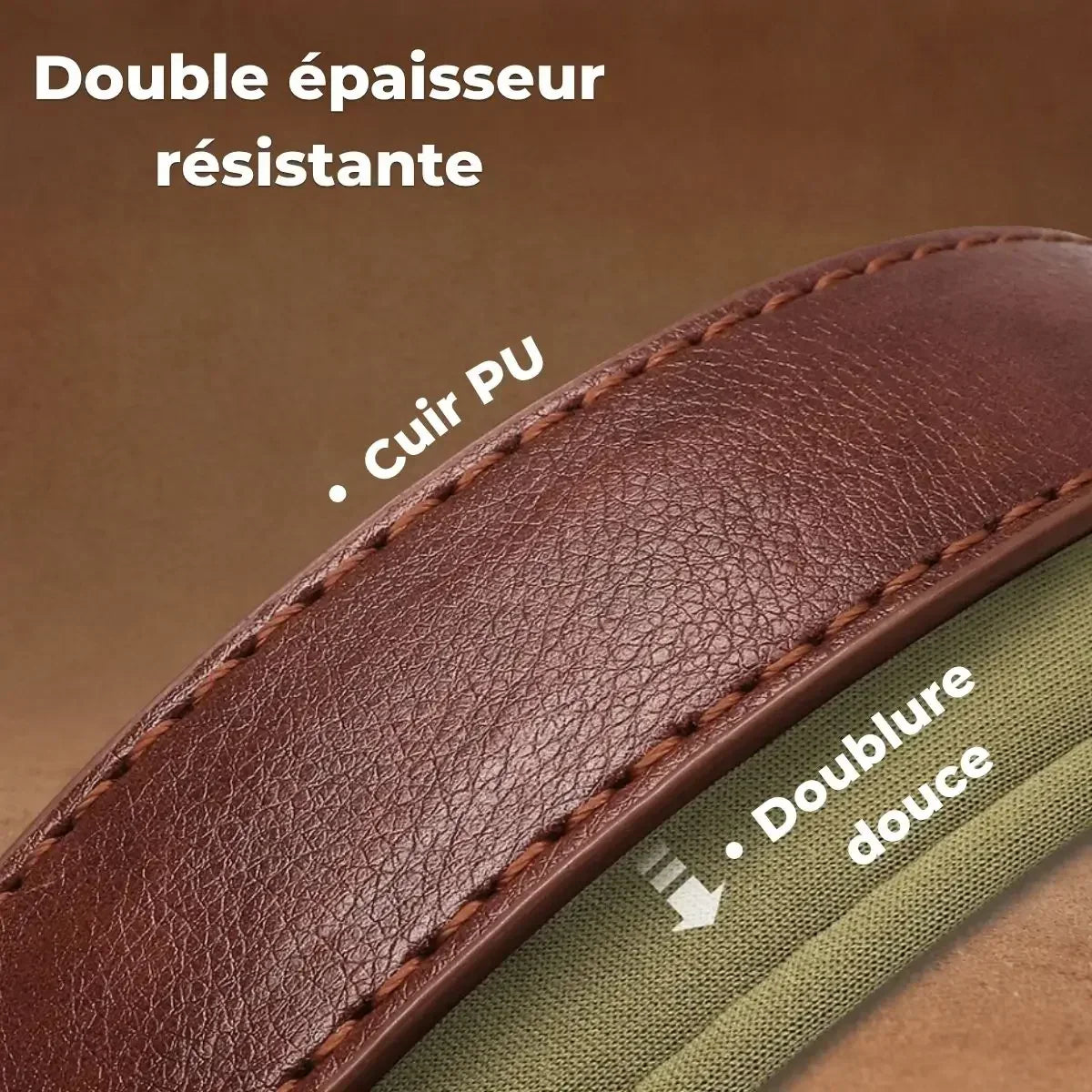 Schéma technique de la doublure douce et du cuir PU du collier pour chien personnalisé Veïla™.