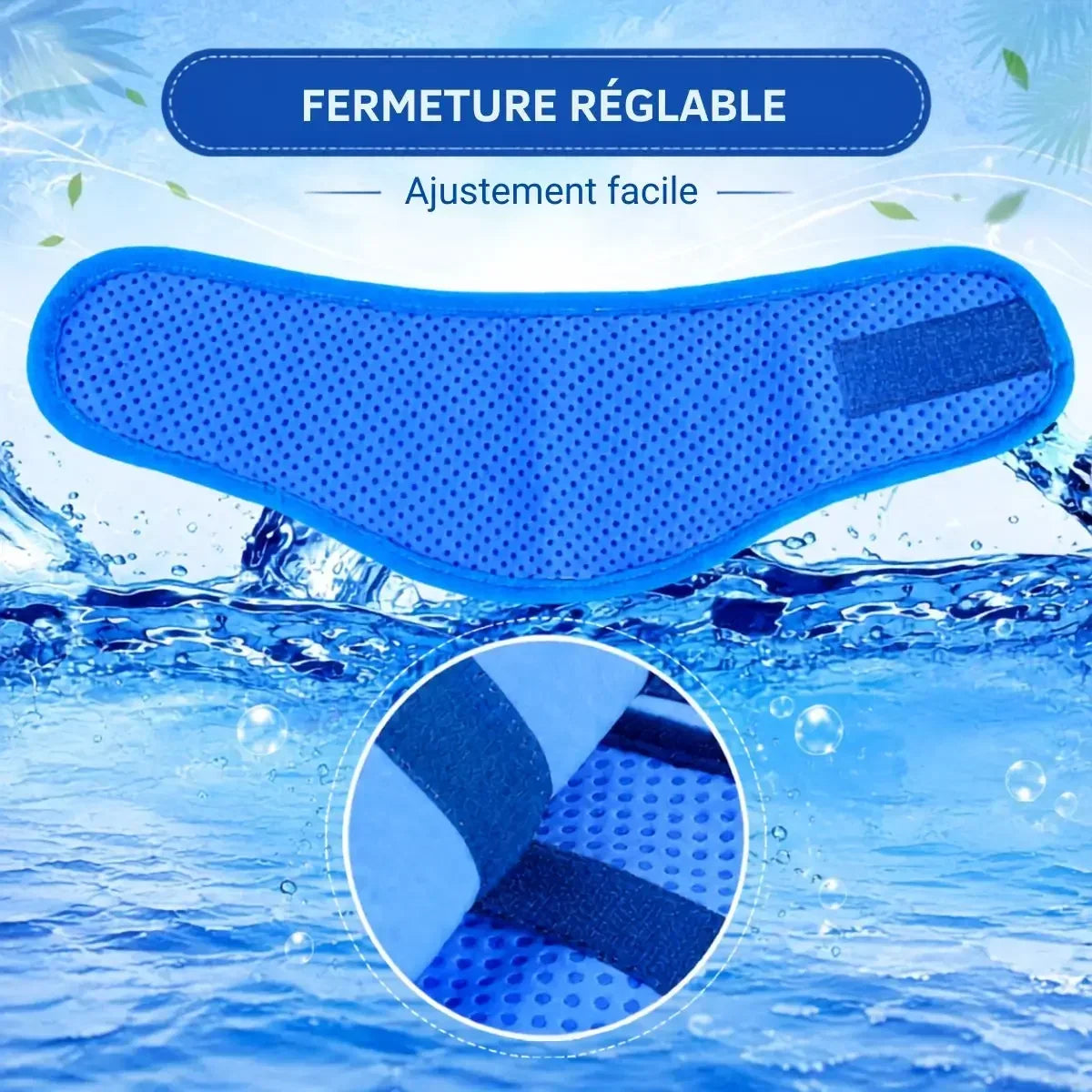 Collier rafraîchissant pour chien bleu avec fermeture auto-agrippante type Velcro réglable