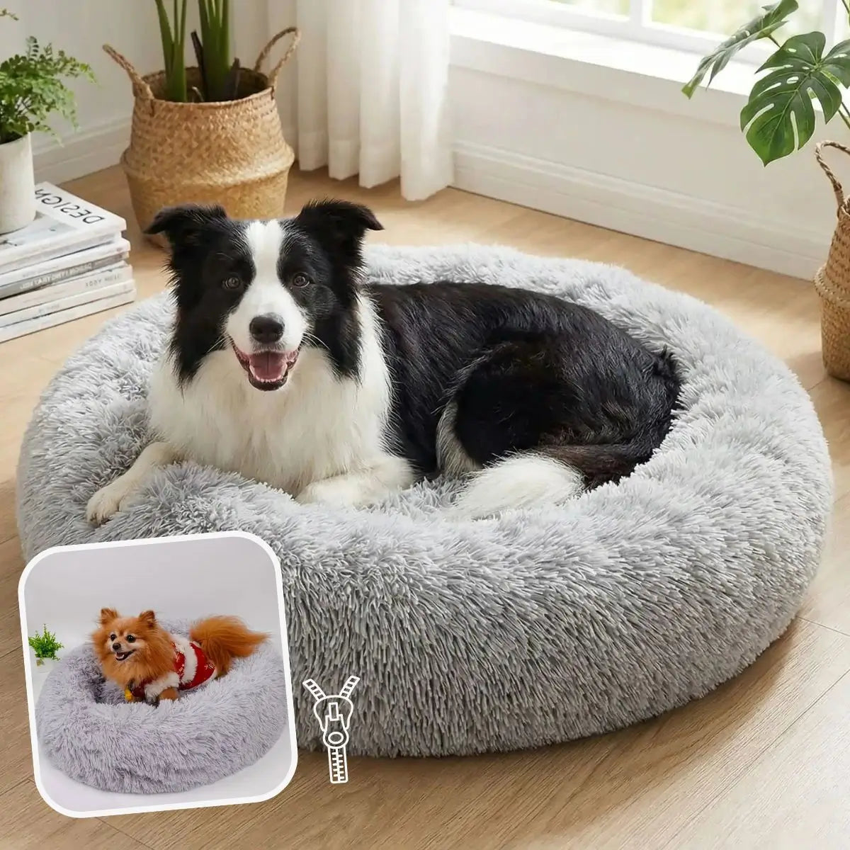 Coussin anti stress chien gris clair avec fermeture éclair