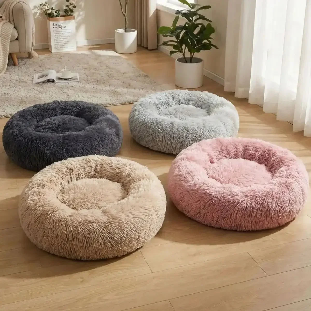 Coussin apaisant chien en 4 couleurs : beige, gris clair, gris foncé, rose
