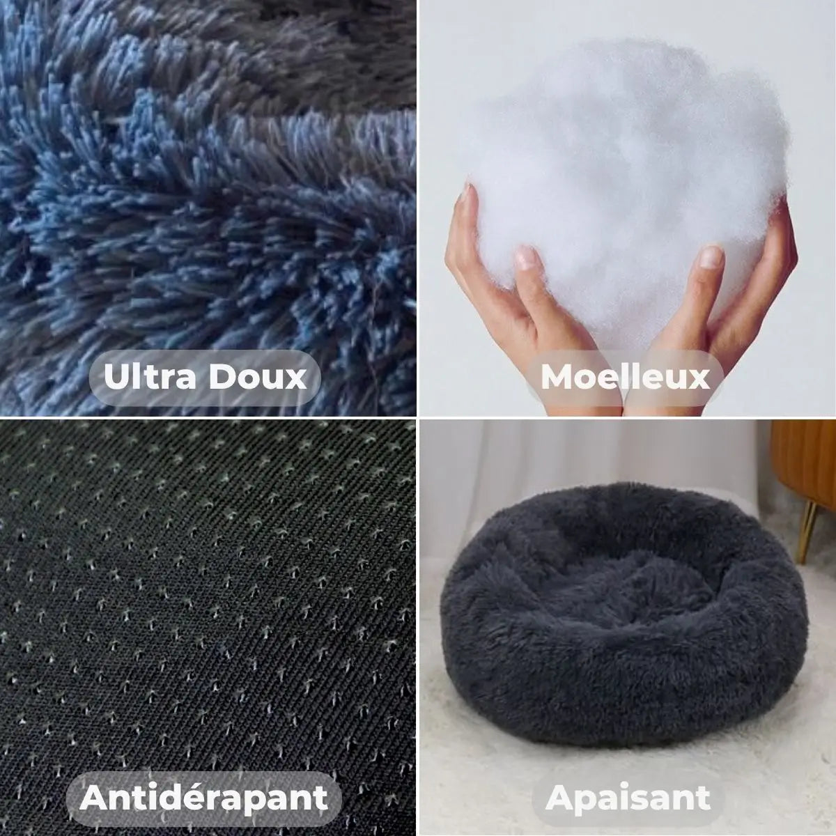 Coussin apaisant chien doux, moelleux, antidérapant et calmant