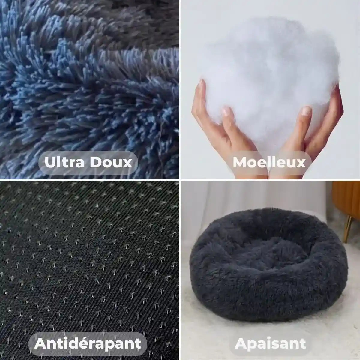 Coussin apaisant chien doux, moelleux, antidérapant et calmant