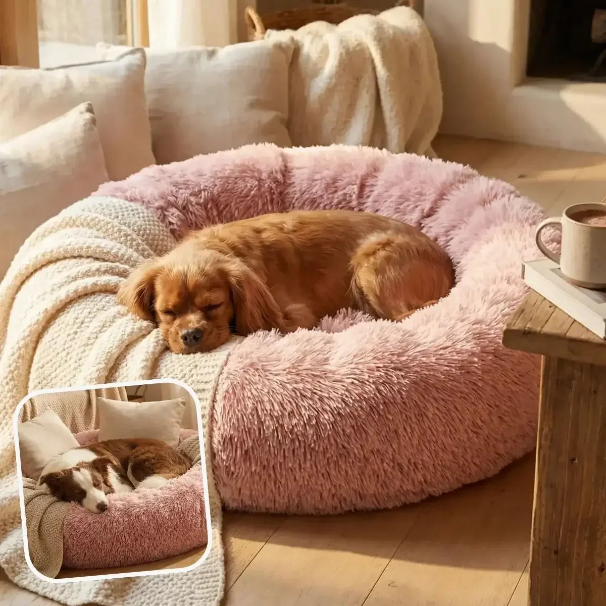 Coussin apaisant chien rose doux et réconfortant