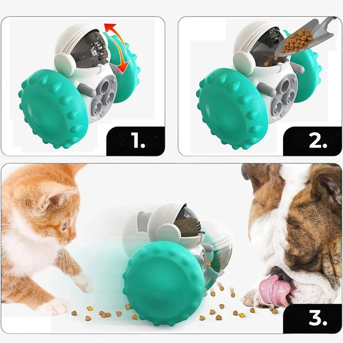 Étapes de remplissage du jouet distributeur de croquettes pour chien | Croq&Roll™