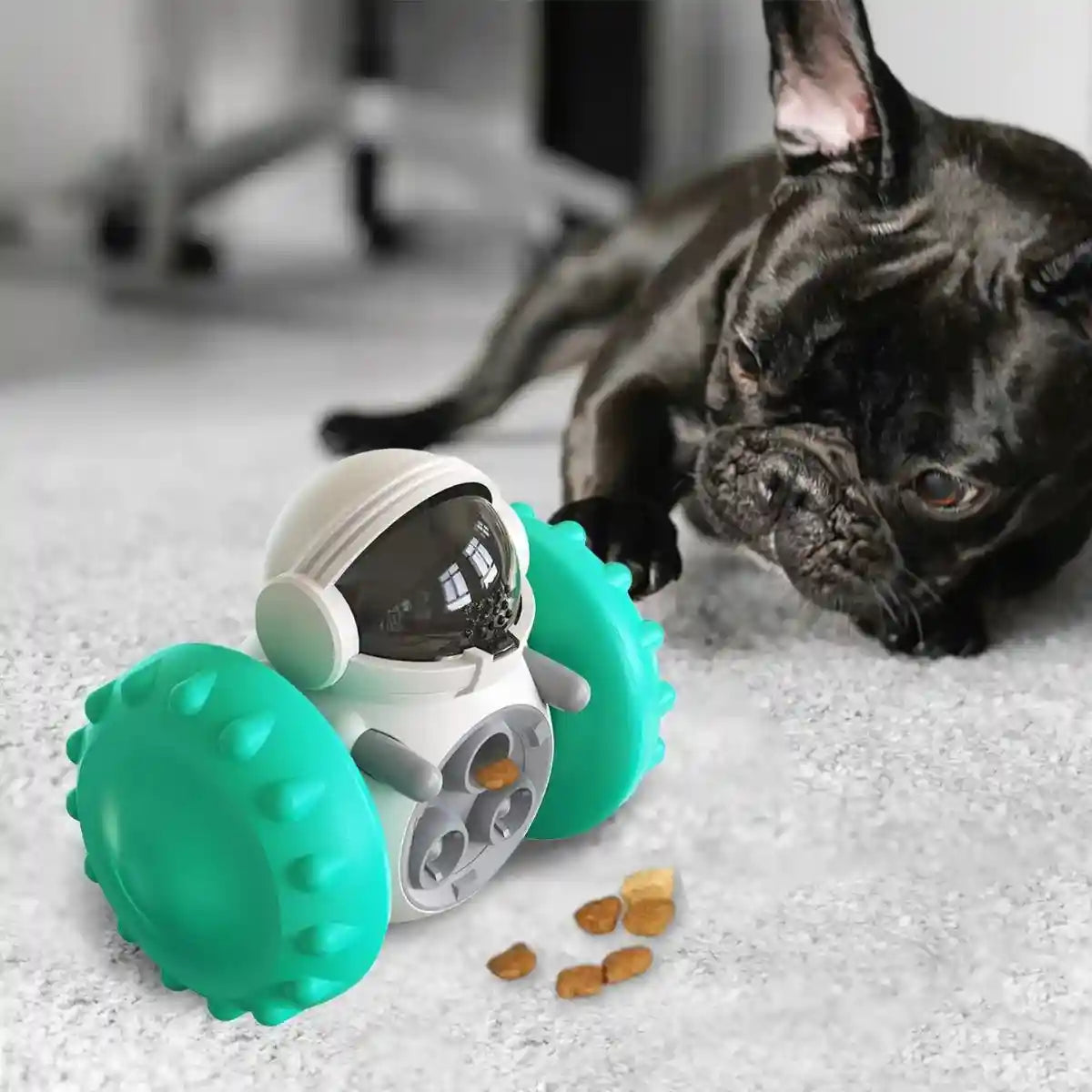 Jouet distributeur de croquettes pour chien - roues turquoise