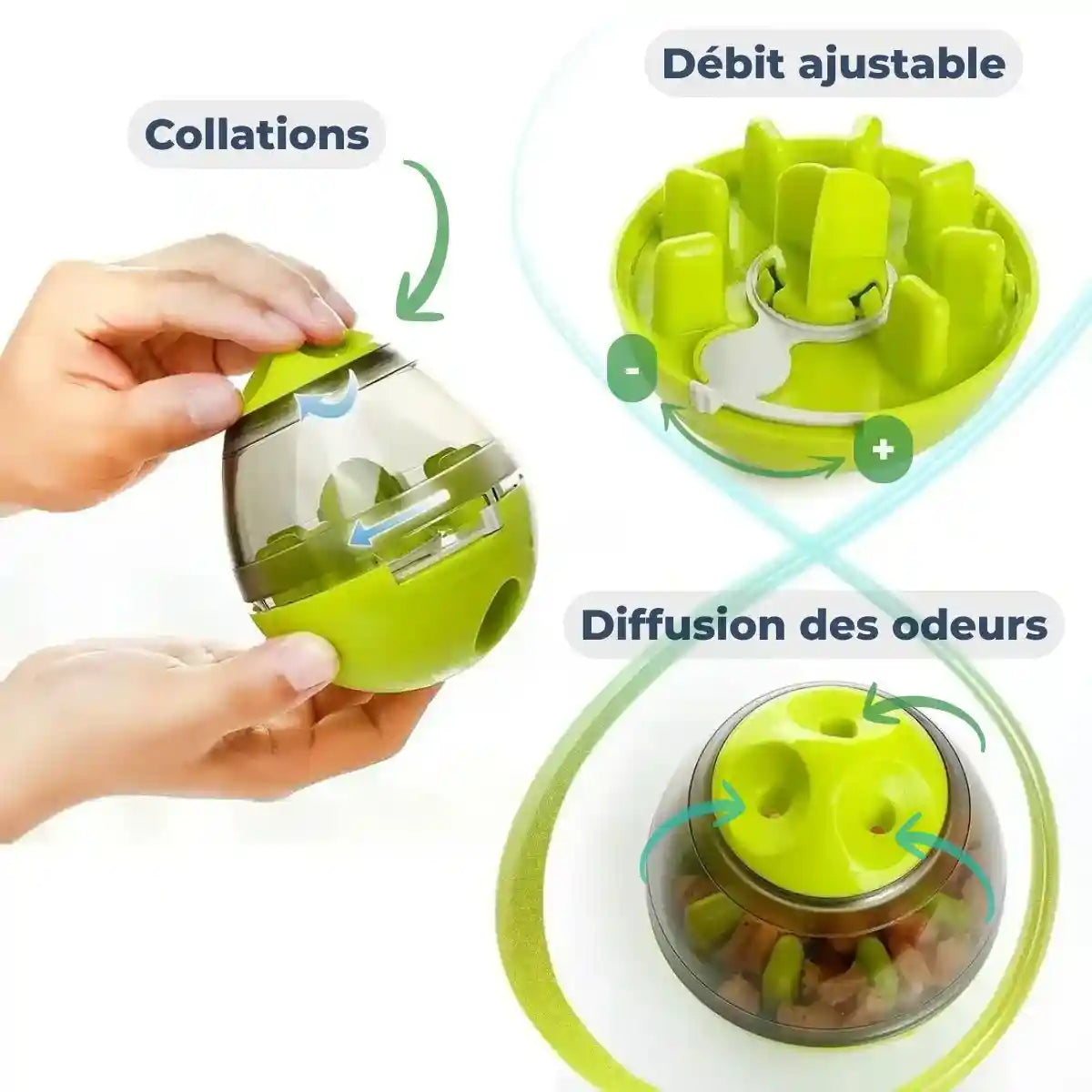 MagicBall™ : Jouet distributeur de croquettes avec débit réglable et diffusion odeur
