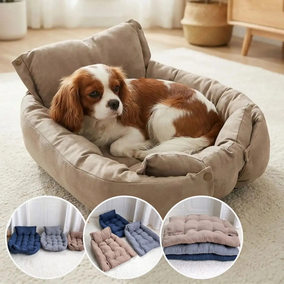 Lit pour chien modulable 3 en 1, coussin, tapis, sofa marron