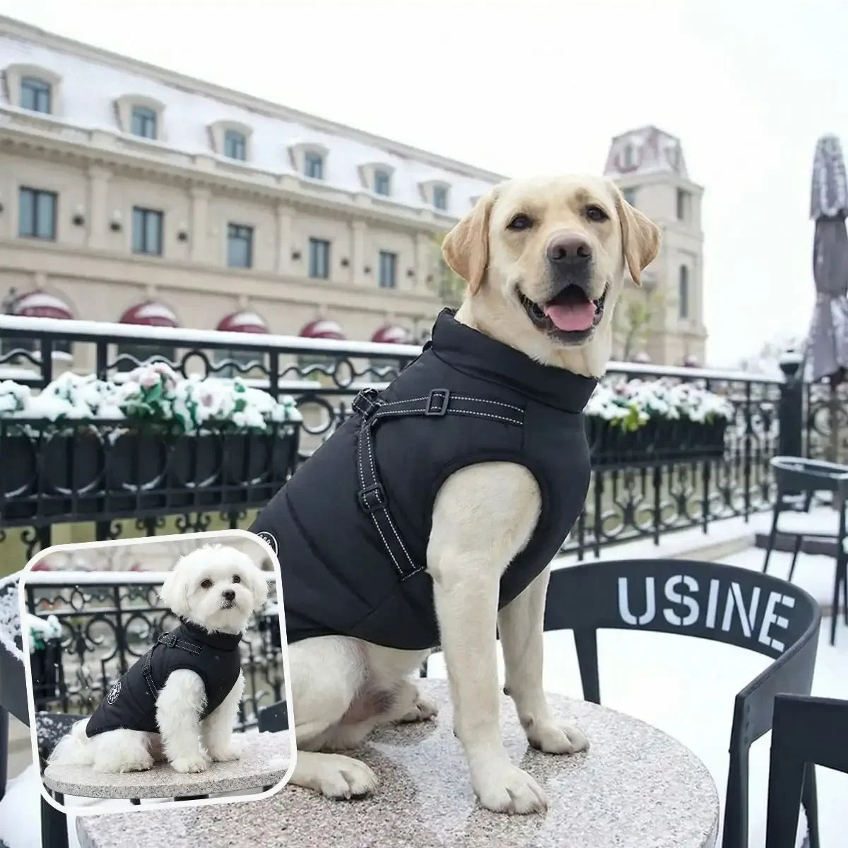 Manteau harnais pour chien imperméable Coat&Walk coloris noir.