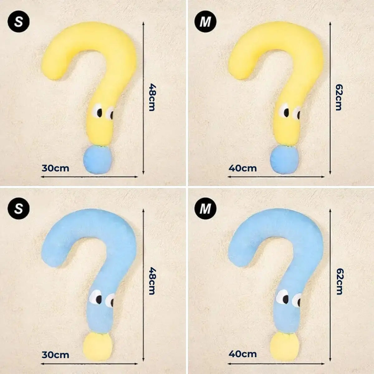 Dimensions du coussin oreiller pour chien en tailles S et M, jaune et bleu