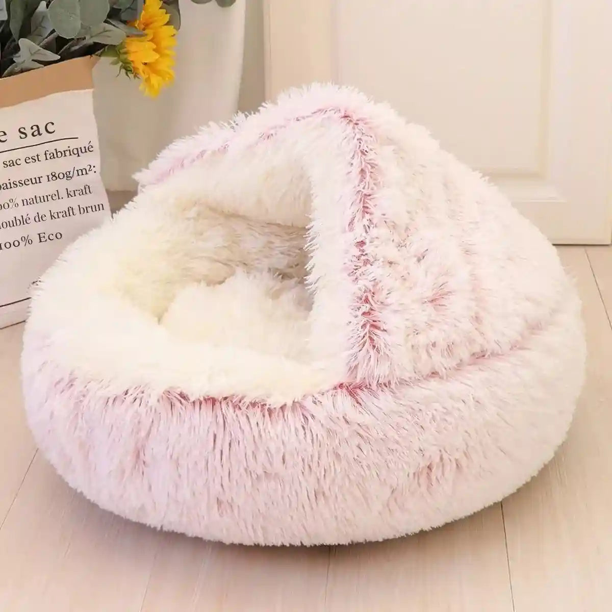 Panier igloo pour chien rose semi-fermé
