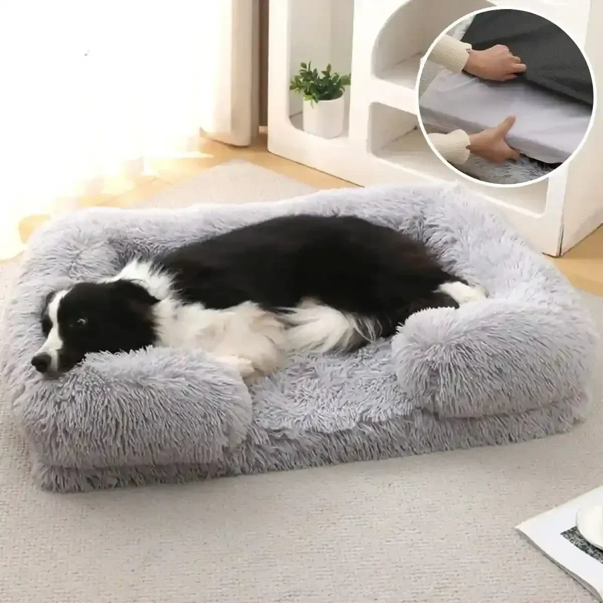 panier orthopédique chien gris clair