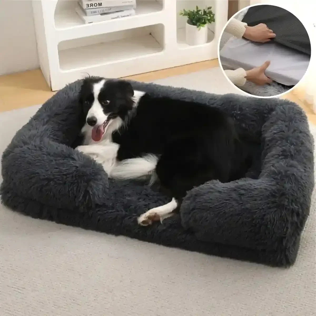 panier orthopédique chien gris foncé