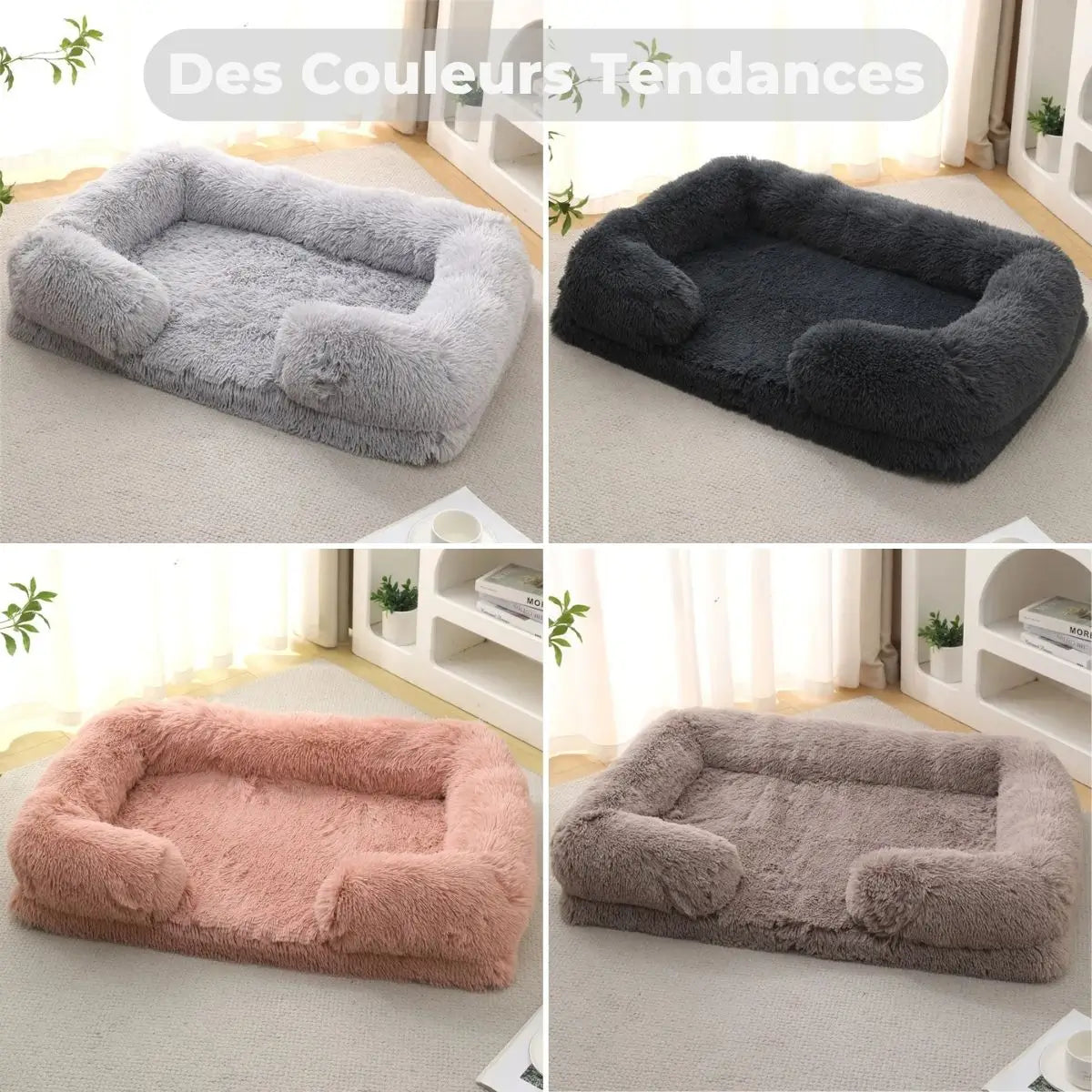 panier orthopédique chien palette couleurs : gris clair, gris foncé, rose, marron