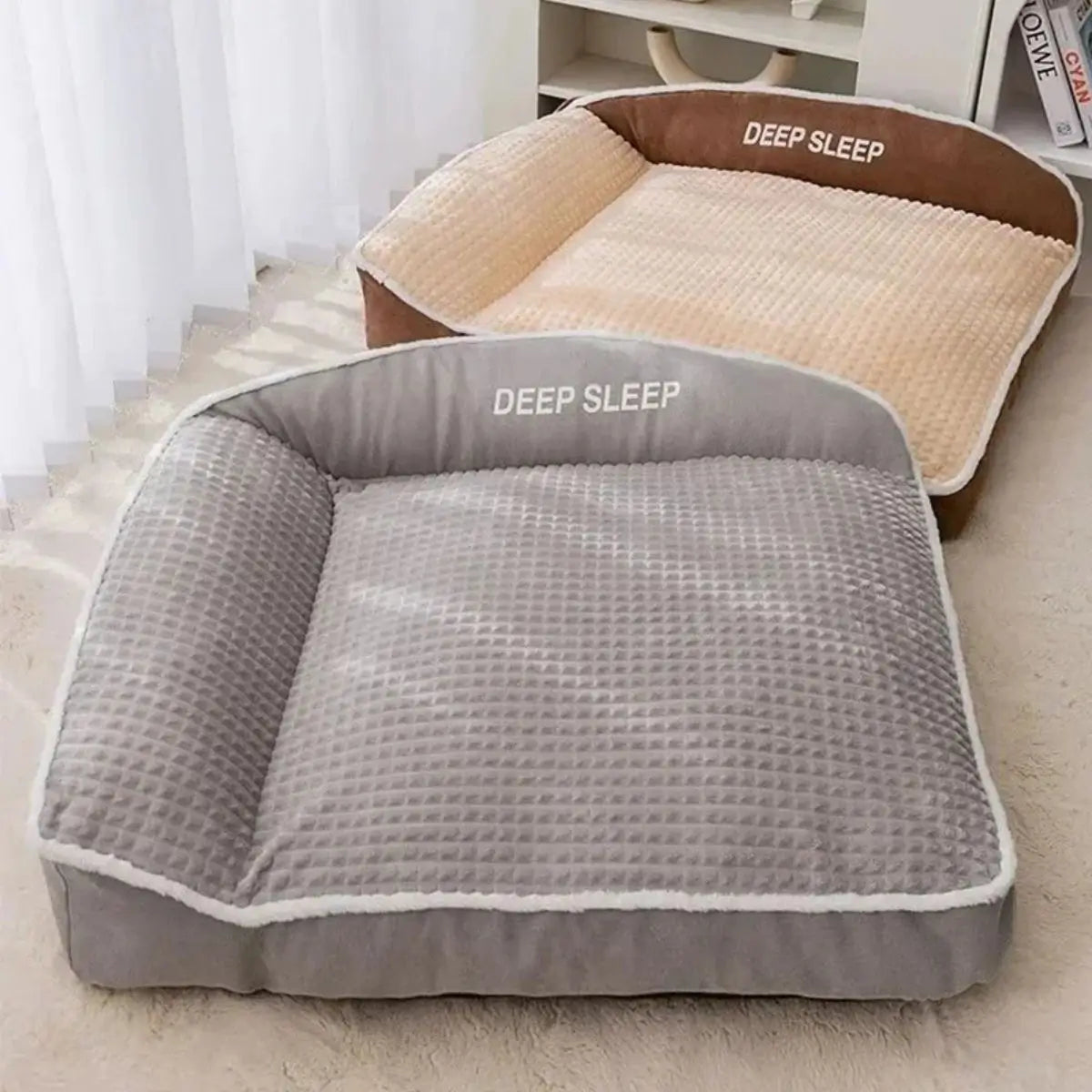 Paniers pour chien ultra confortable DooRêve™ gris et marron, design cocon et rembourrage épais