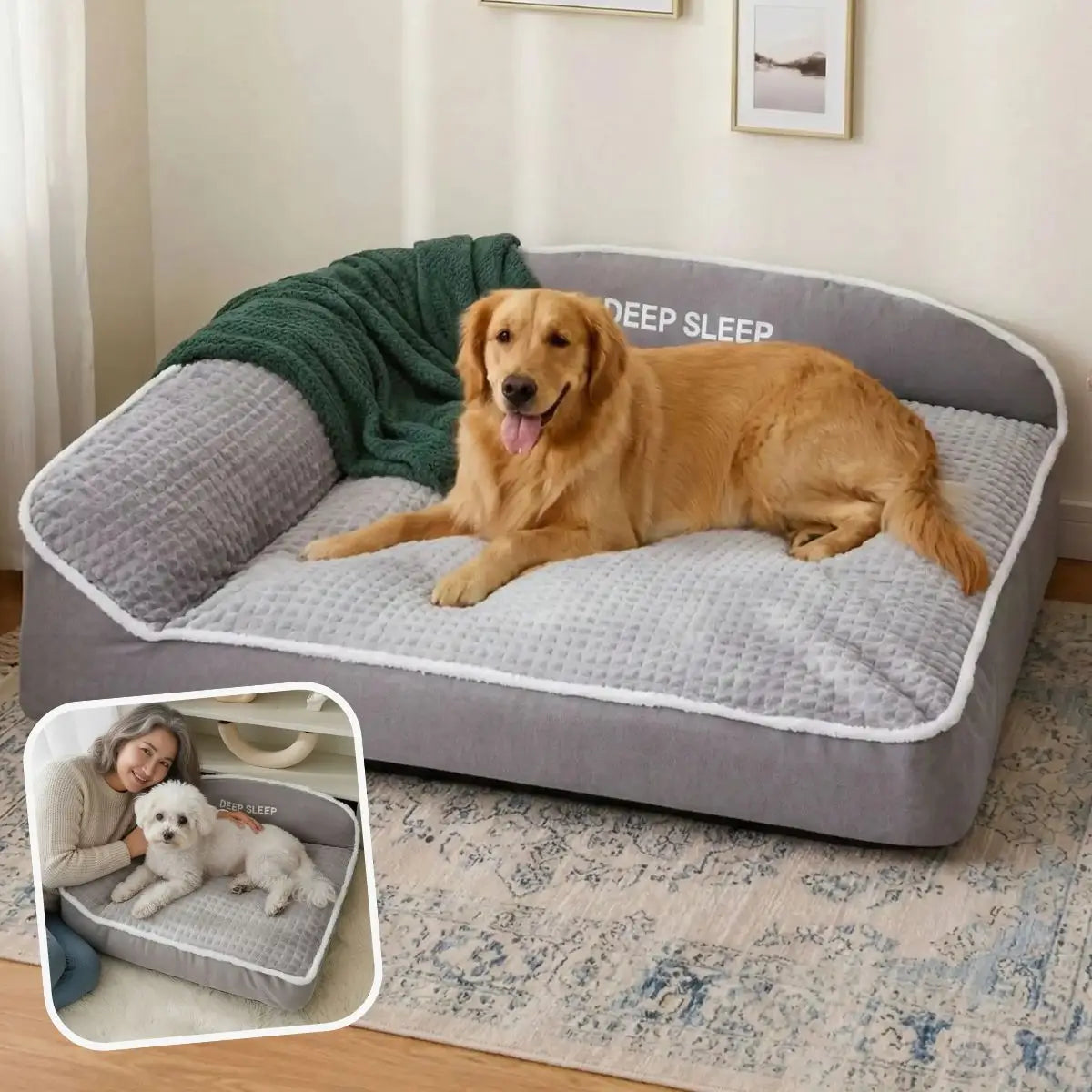 Panier pour chien ultra confort gris DooRêve™ avec chiens détendus