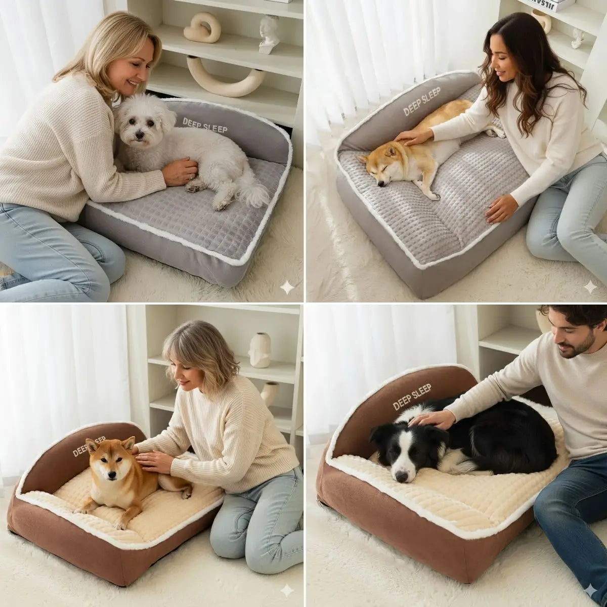 Moments de complicité entre maître et chien sur le panier pour chien ultra confort DooRêve™