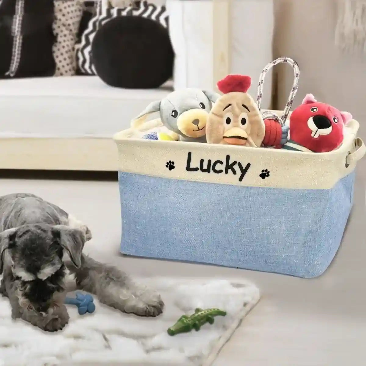 Panier rangement jouet chien bleu