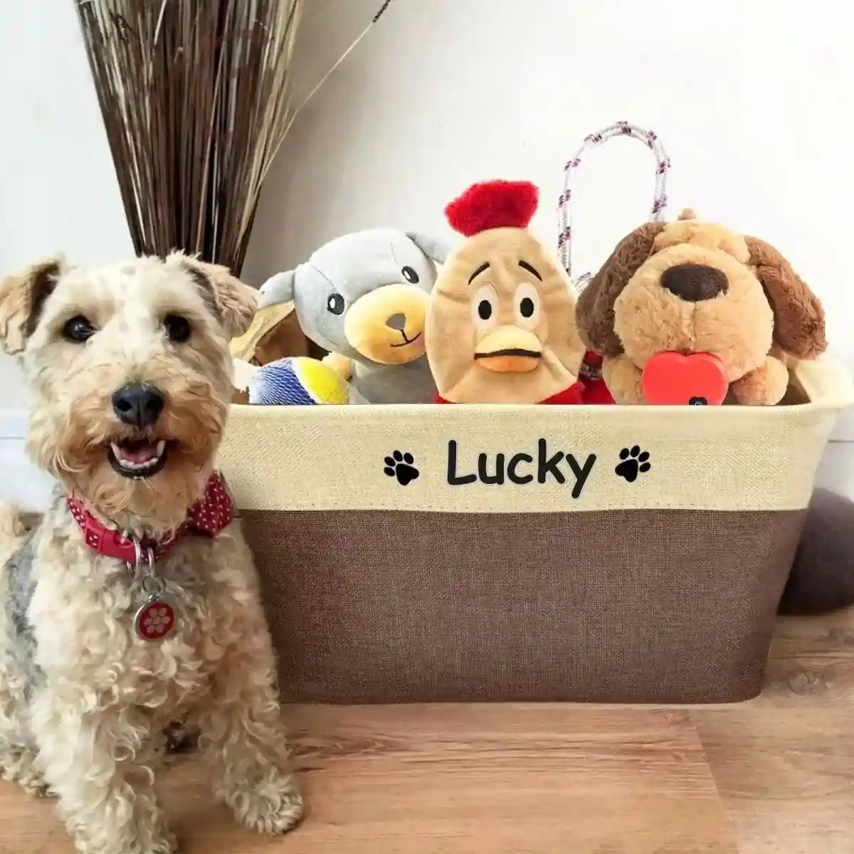 Panier rangement jouet chien marron