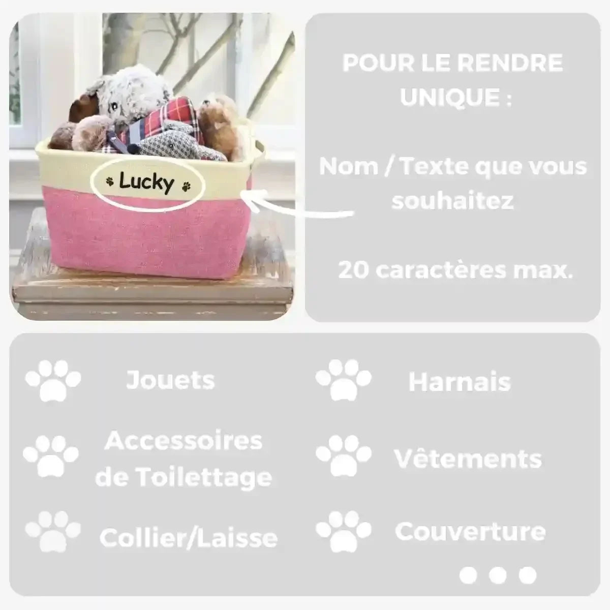 Panier rangement jouet chien personnalisé avec prénom