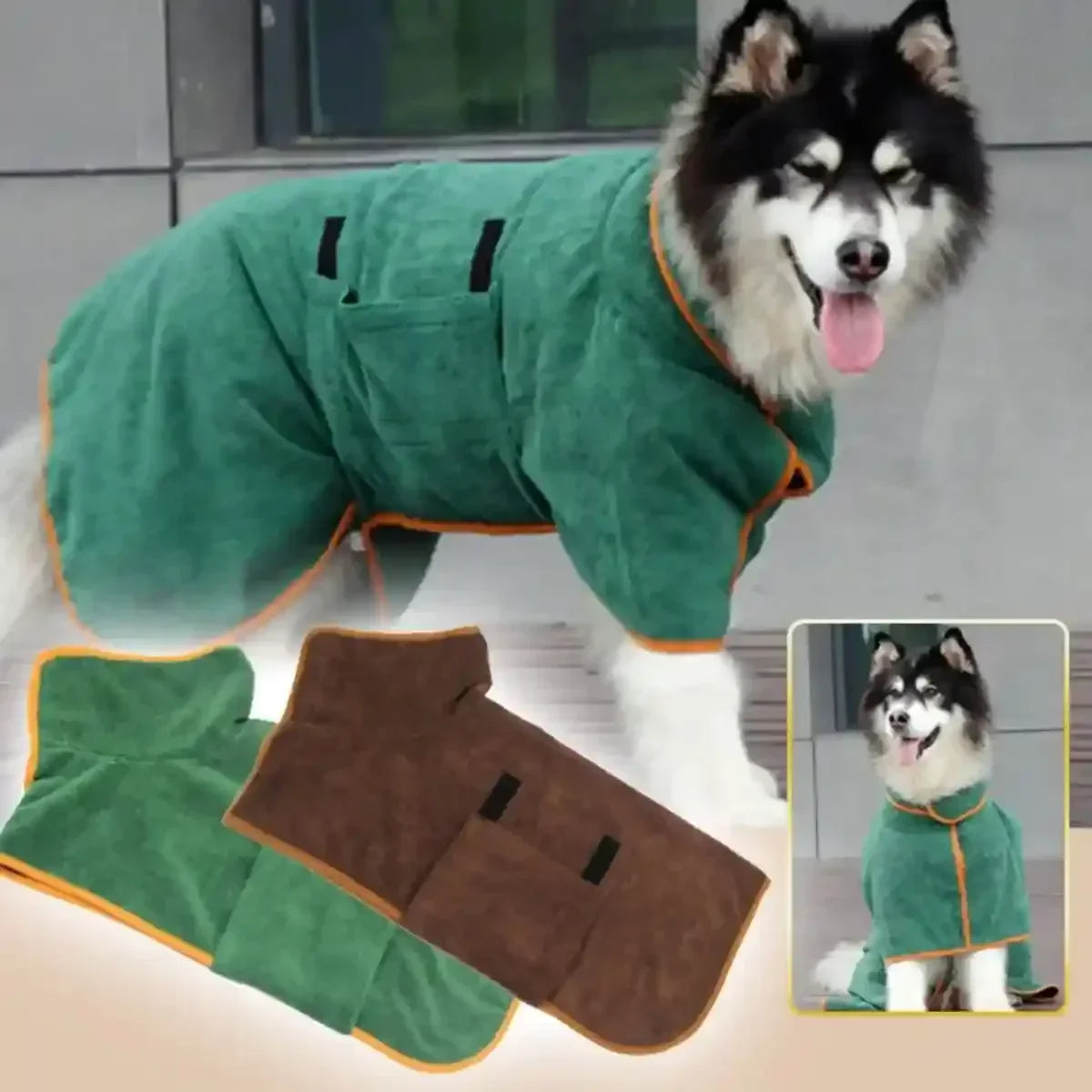 Peignoir pour chien avec attaches ajustables pour un maintien parfait