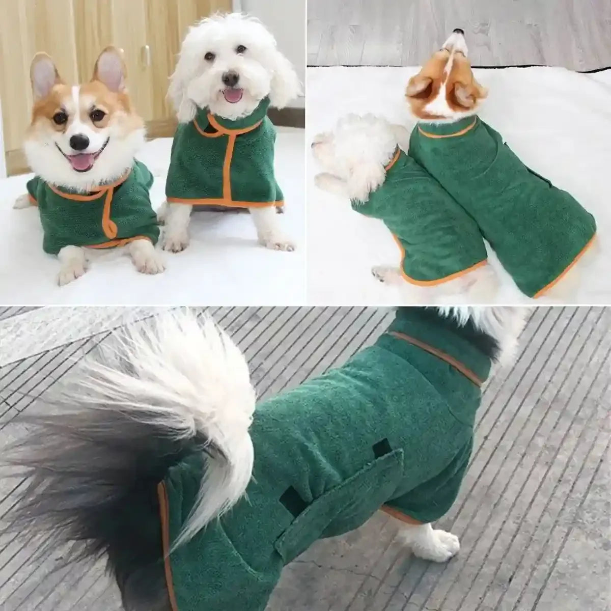 Peignoir pour petit chien vert, plusieurs tailles disponibles