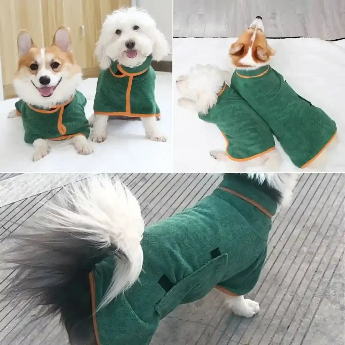 Peignoir pour petit chien vert, plusieurs tailles disponibles