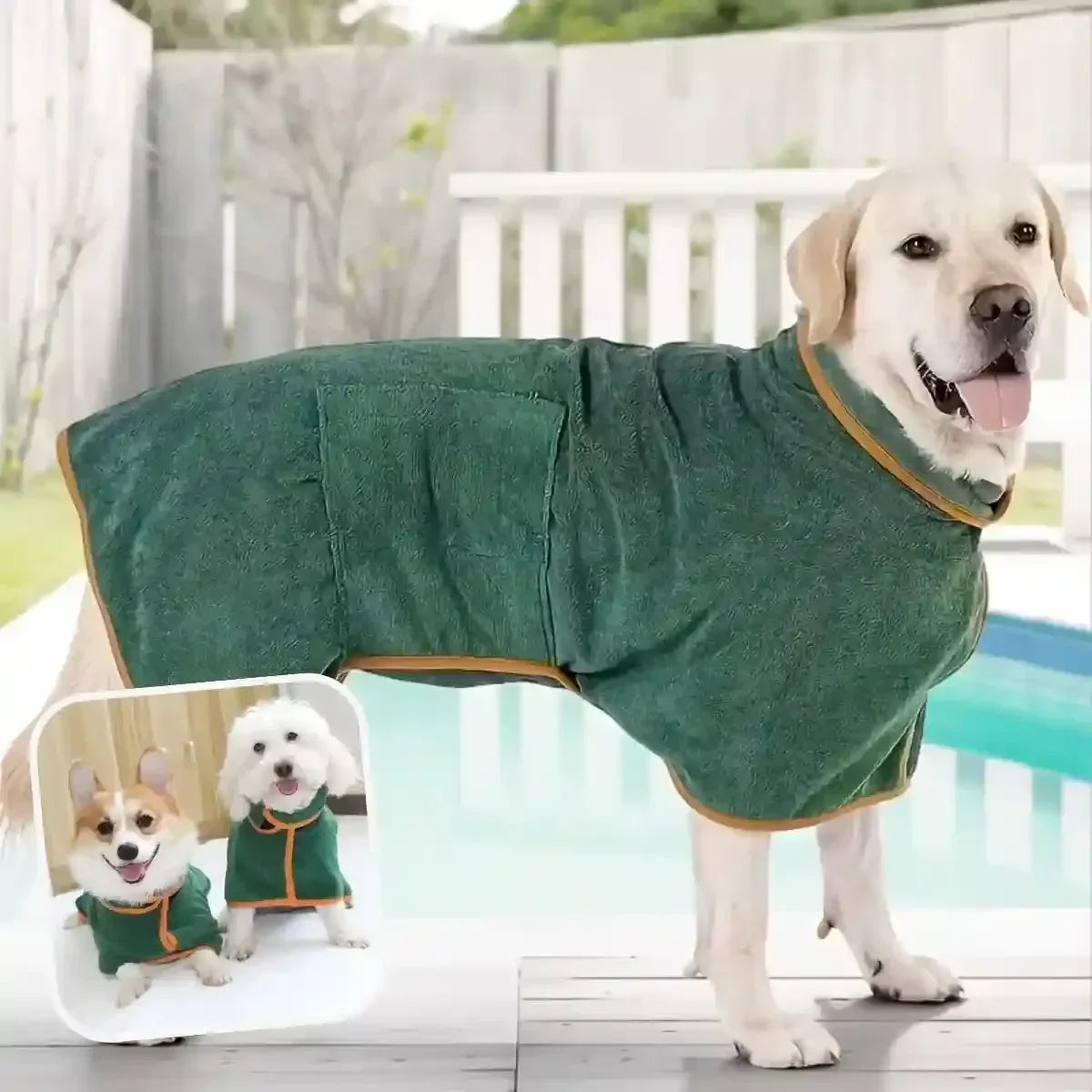 Peignoir pour chien vert après le bain, séchage rapide et confort