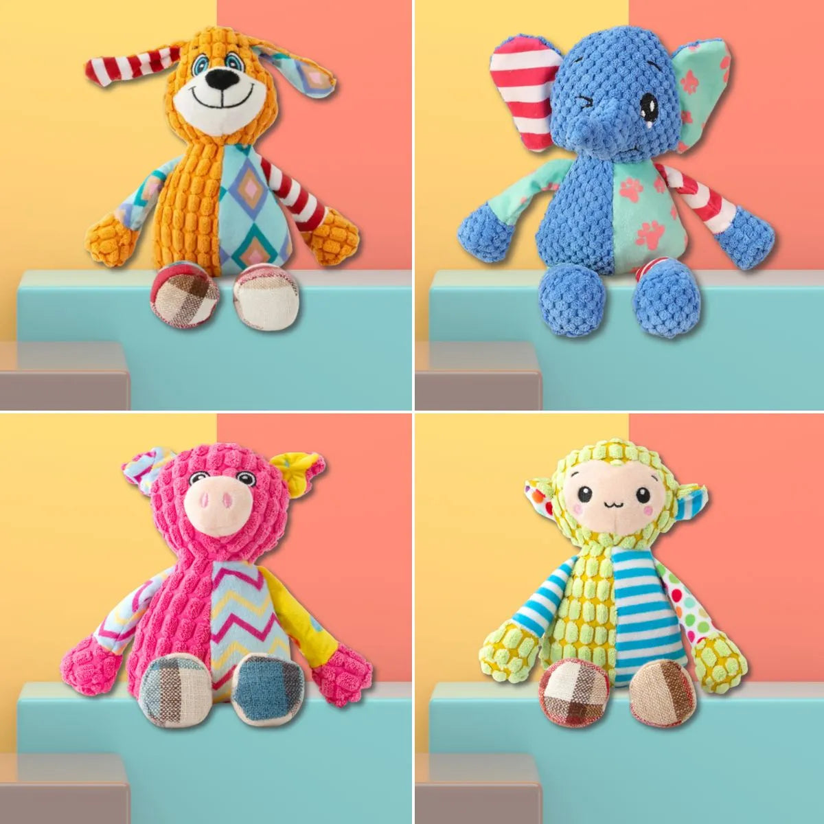 Collection Lucky™ – peluches sonores pour chien en tissu doux multicolores