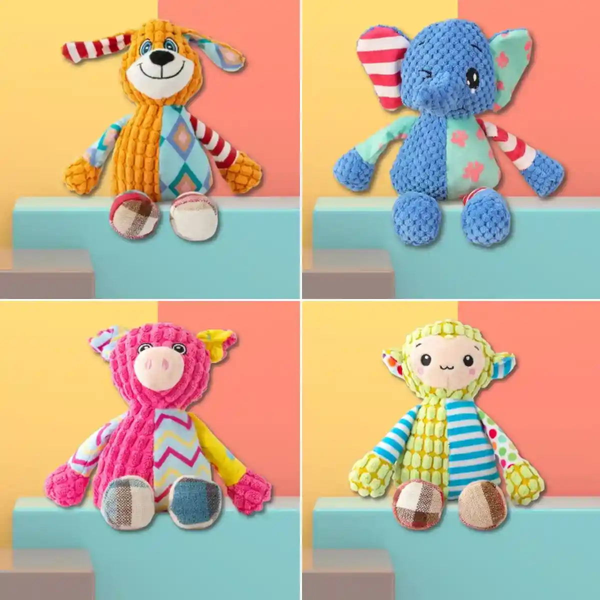 Collection Lucky™ – peluches sonores pour chien en tissu doux multicolores