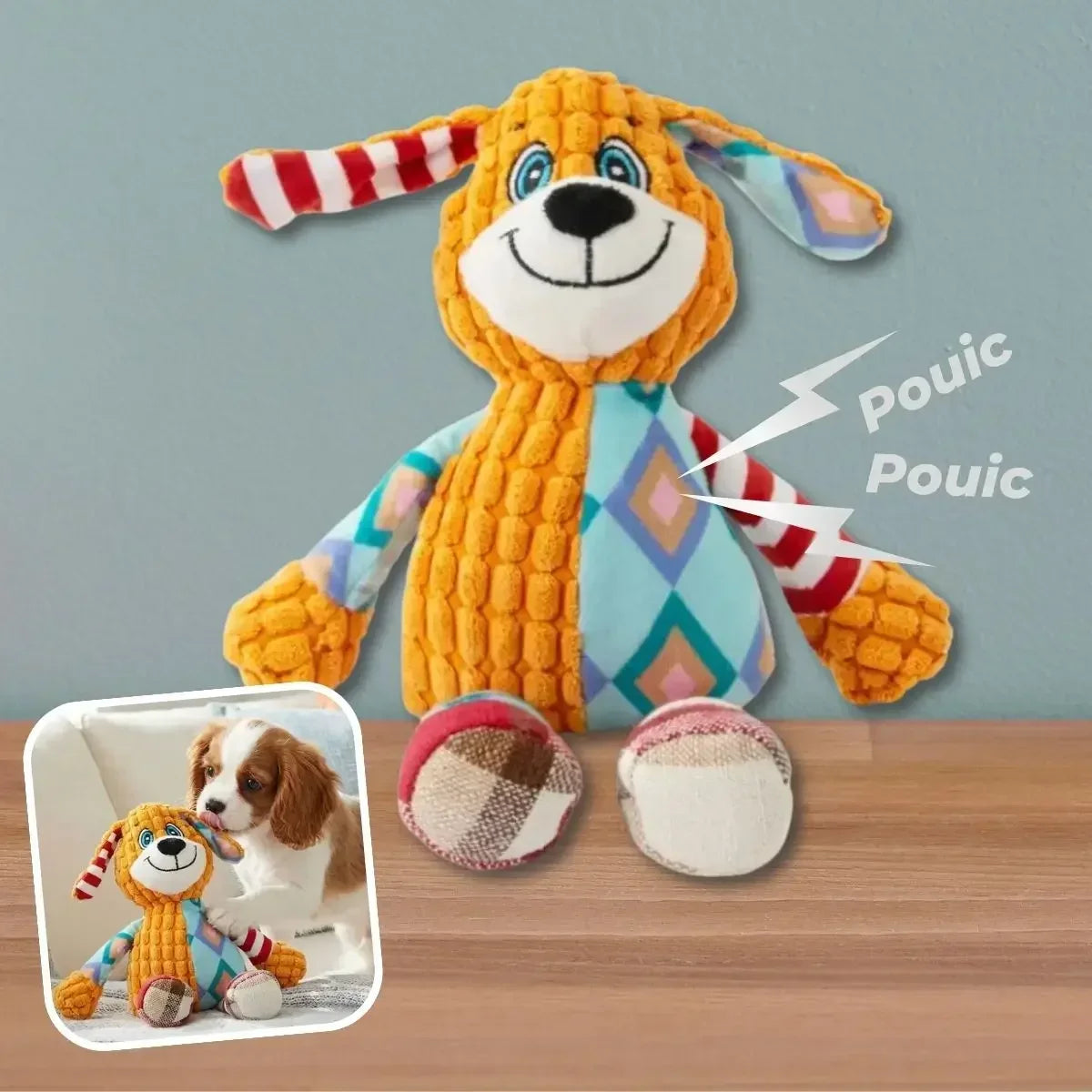 Peluche couineur pour chien Lucky™ modèle chien orange avec bruiteur intégré