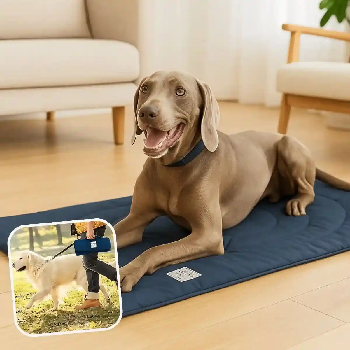 Tapis chien bleu intérieur maison