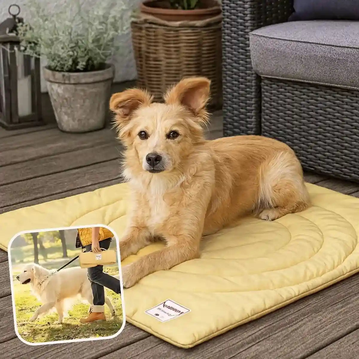 Tapis chien jaune terrasse extérieur