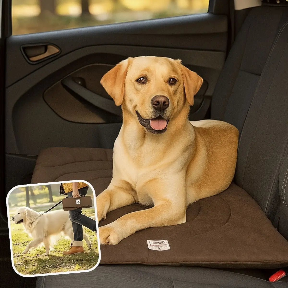 Tapis chien marron voiture siège arrière