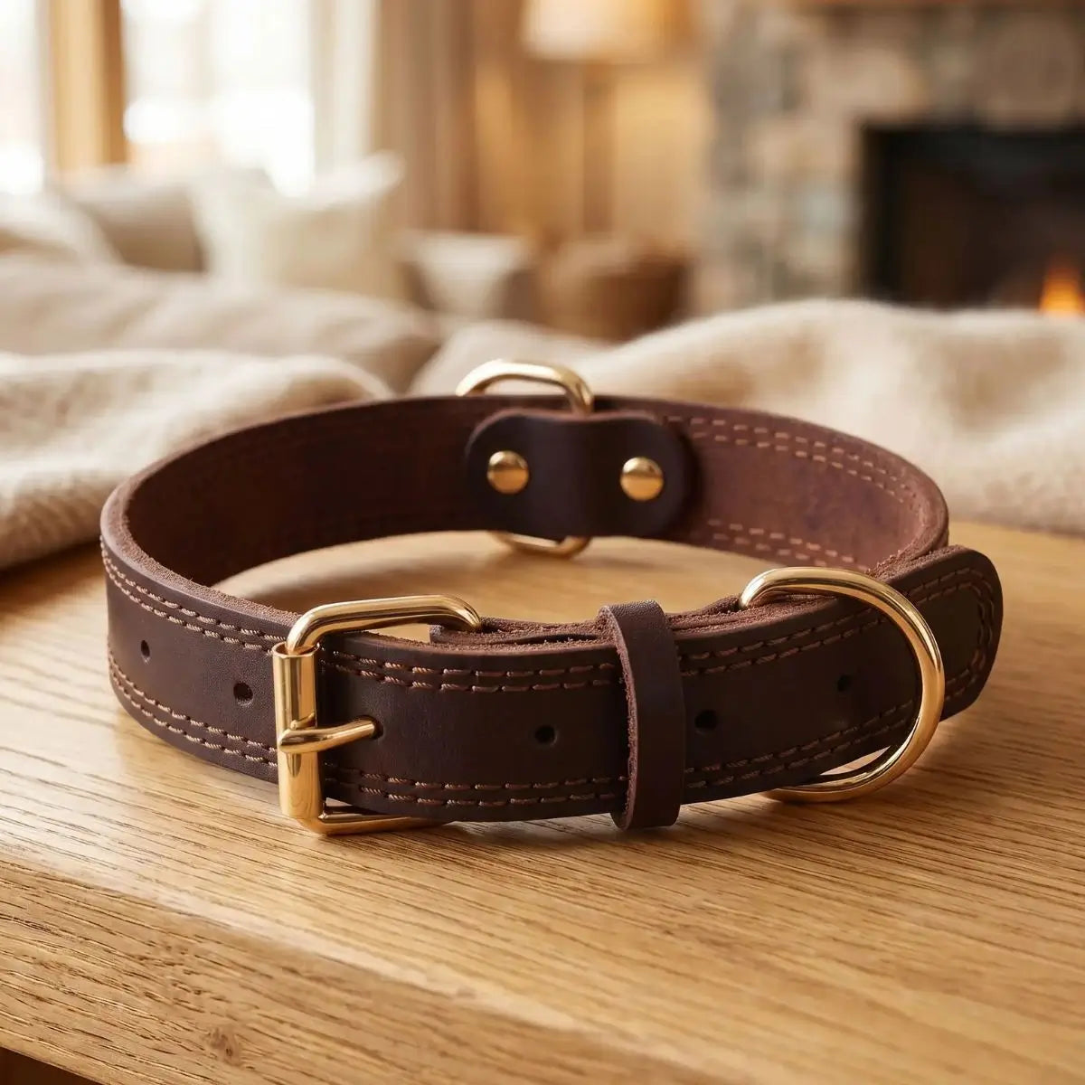 collier chien cuir marron