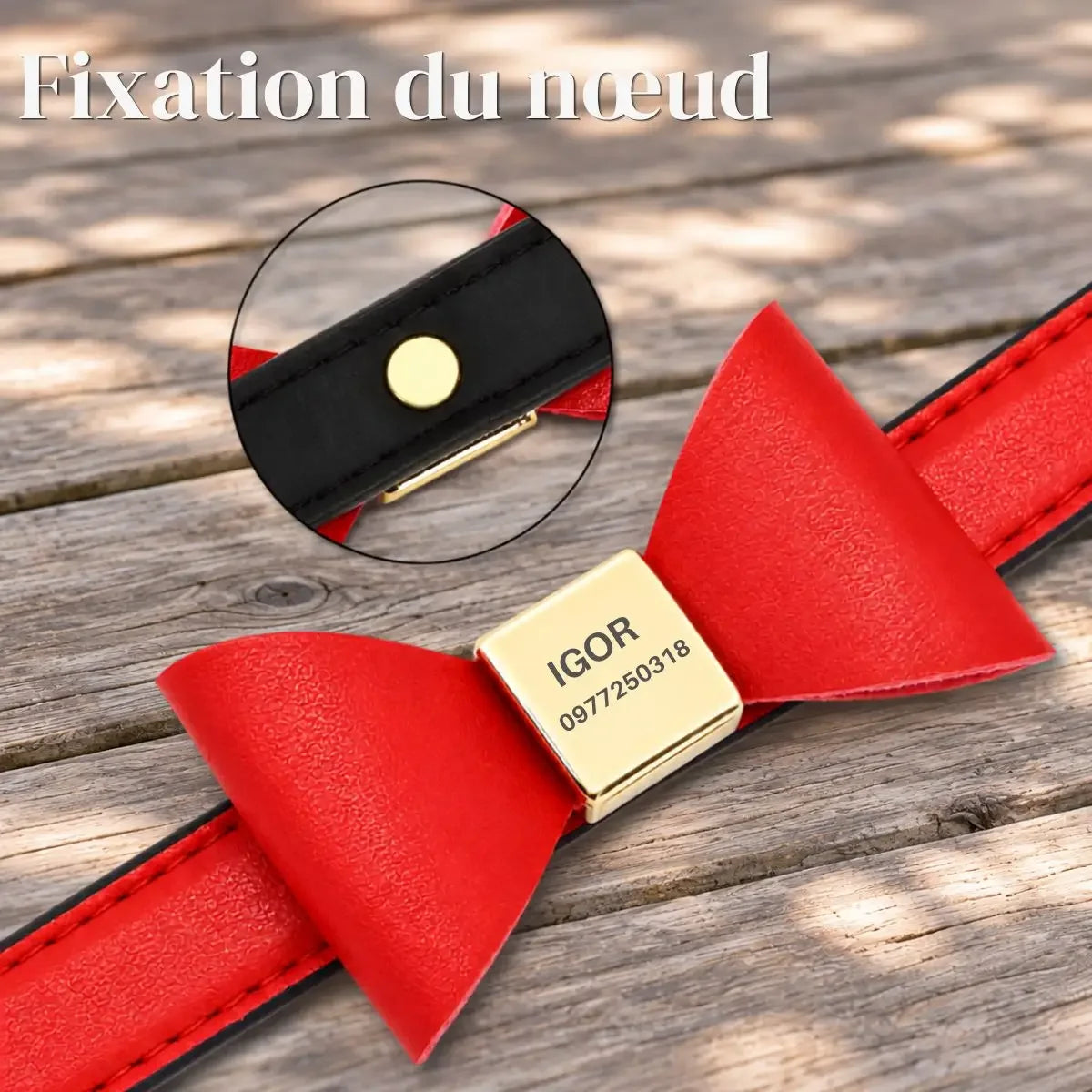 Aperçu de la fixation à rivet du nœud papillon du collier pour chien personnalisé PachaPaw™