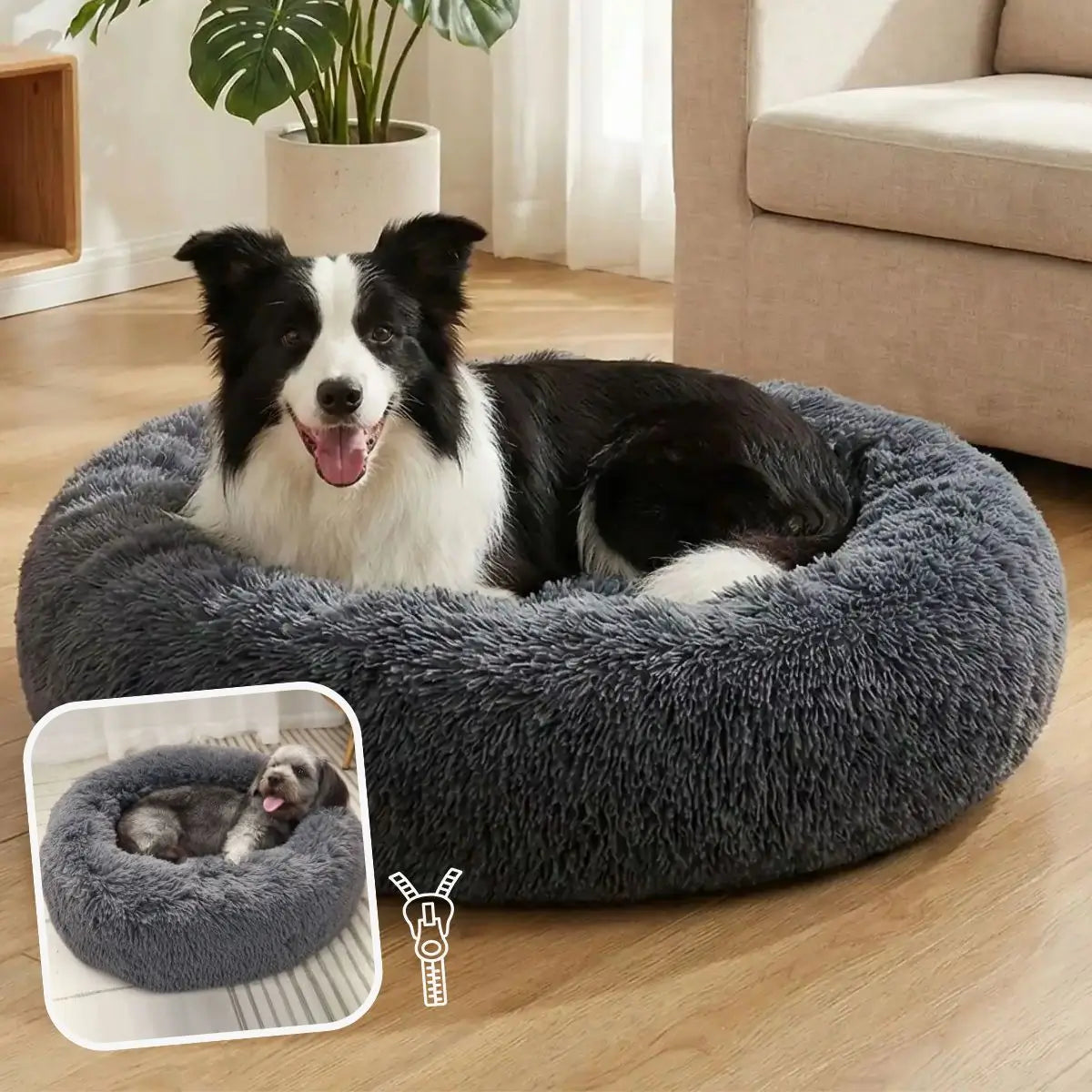 Coussin anti stress chien gris foncé déhoussable