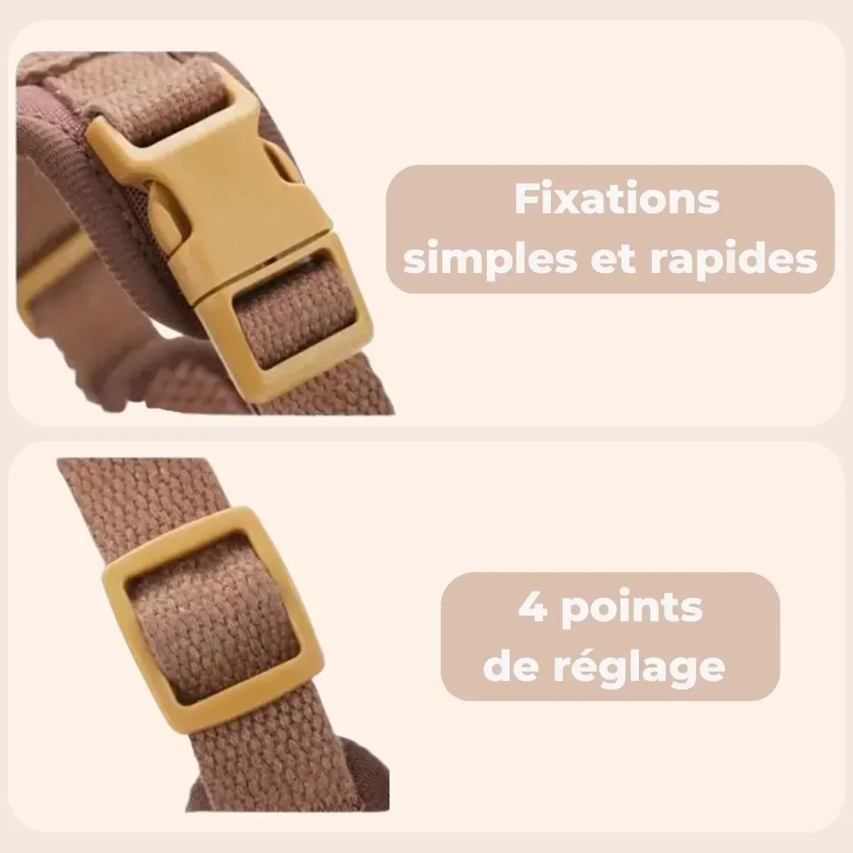 Harnais confortable pour chien avec clips de sécurité et sangles ajustables pour s'adapter à toutes les morphologies.