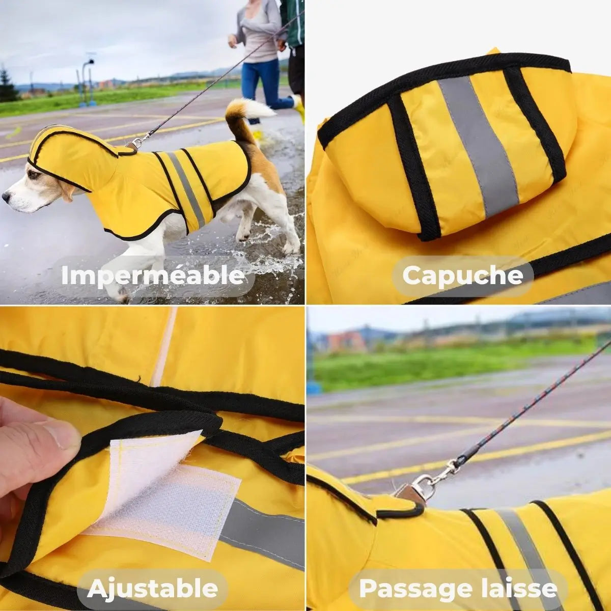 Capuche et passage pour laisse sur imperméable chien ajustable AquaProtect™