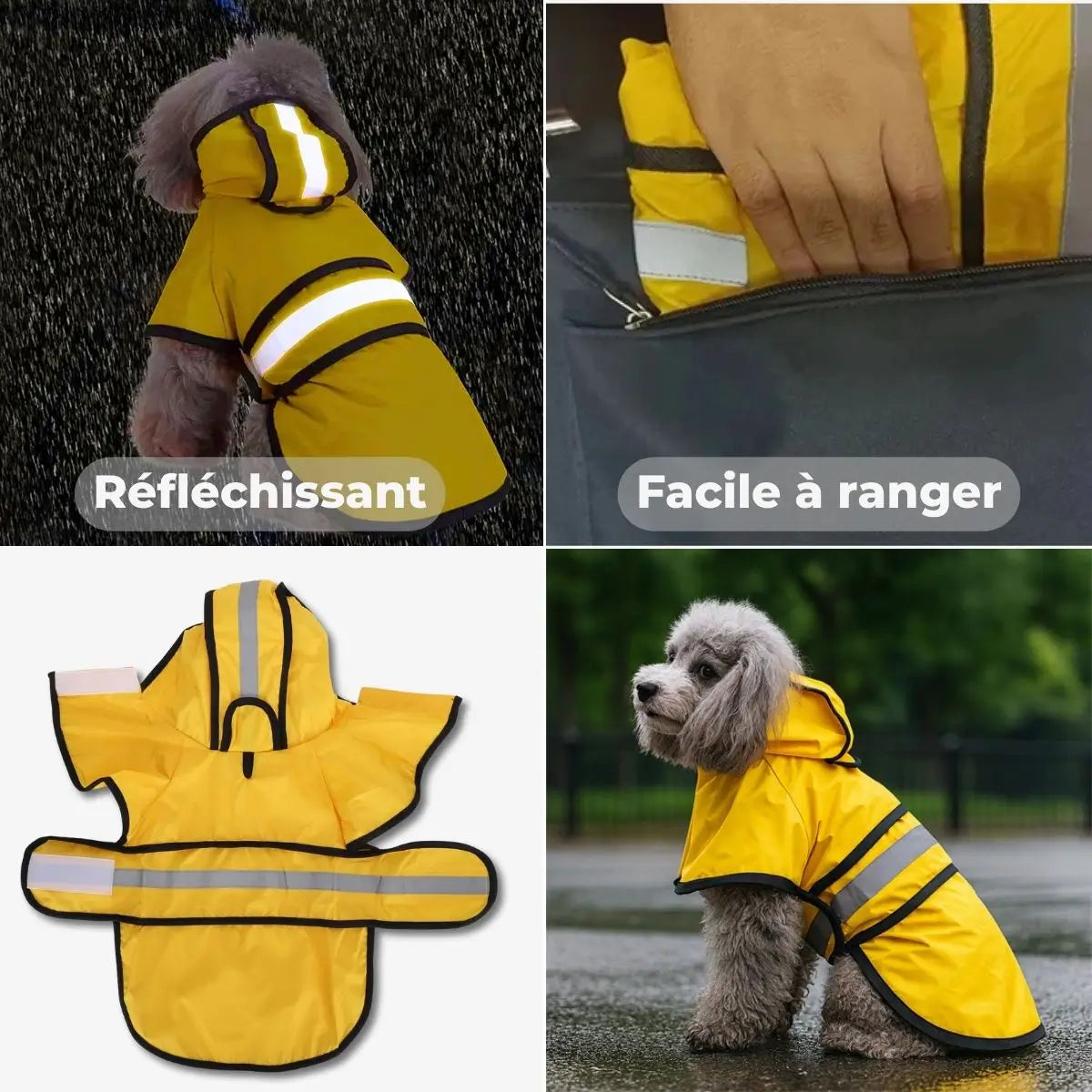 Imperméable pour chien avec bandes réfléchissantes facile à plier et ranger