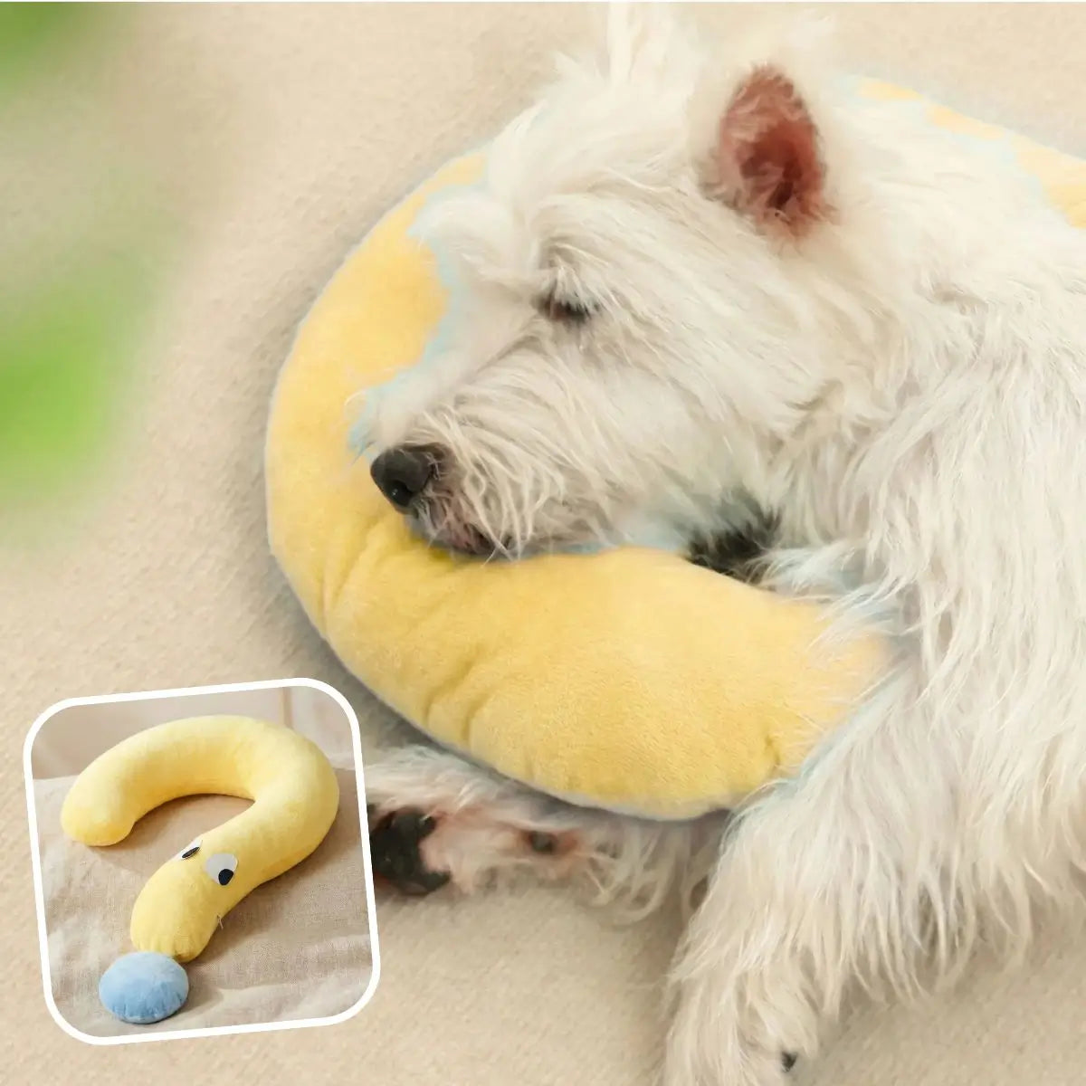 Coussin oreiller pour chien jaune taille M à forme ergonomique et moelleuse