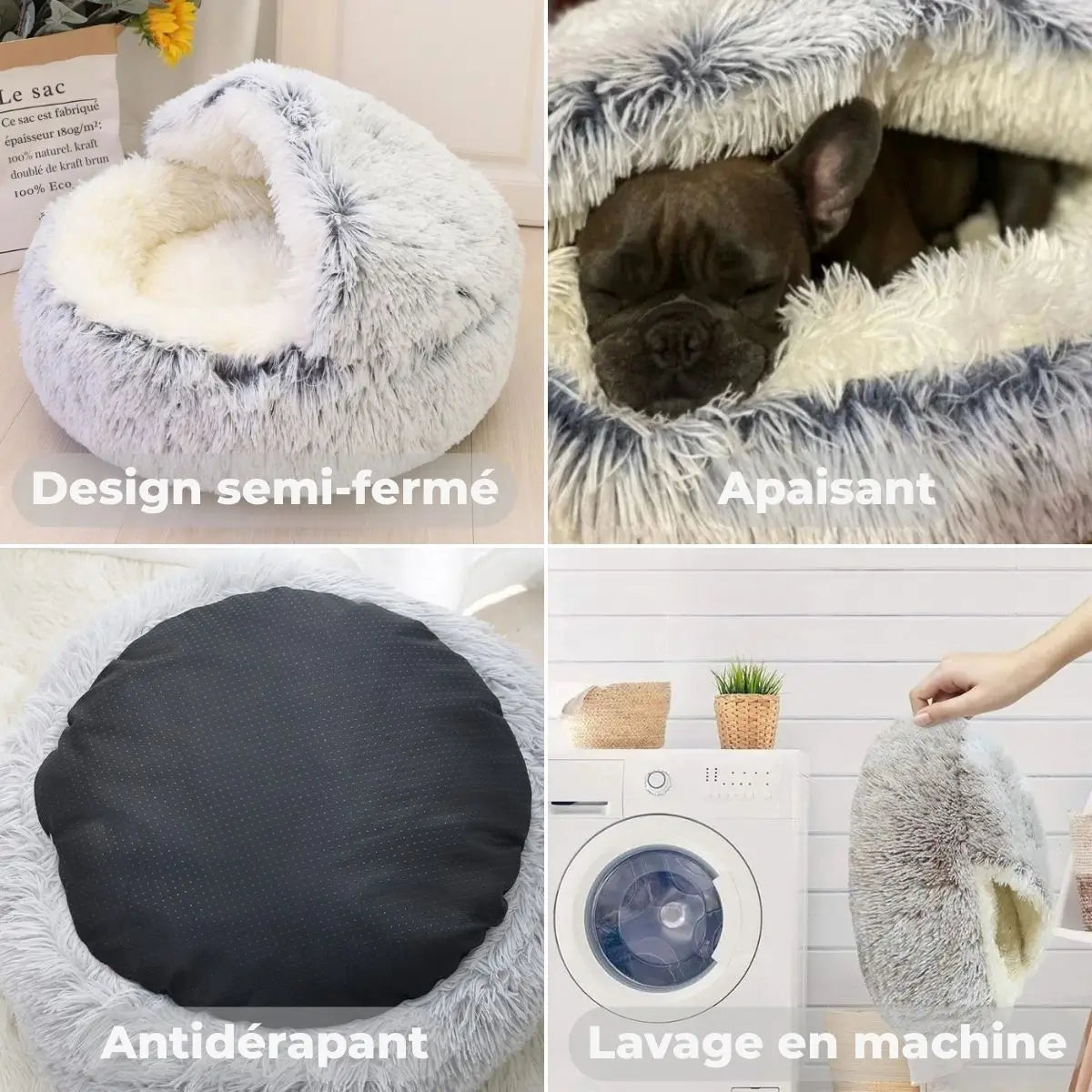 Panier pour chien - design semi-fermé, lavable, antidérapant